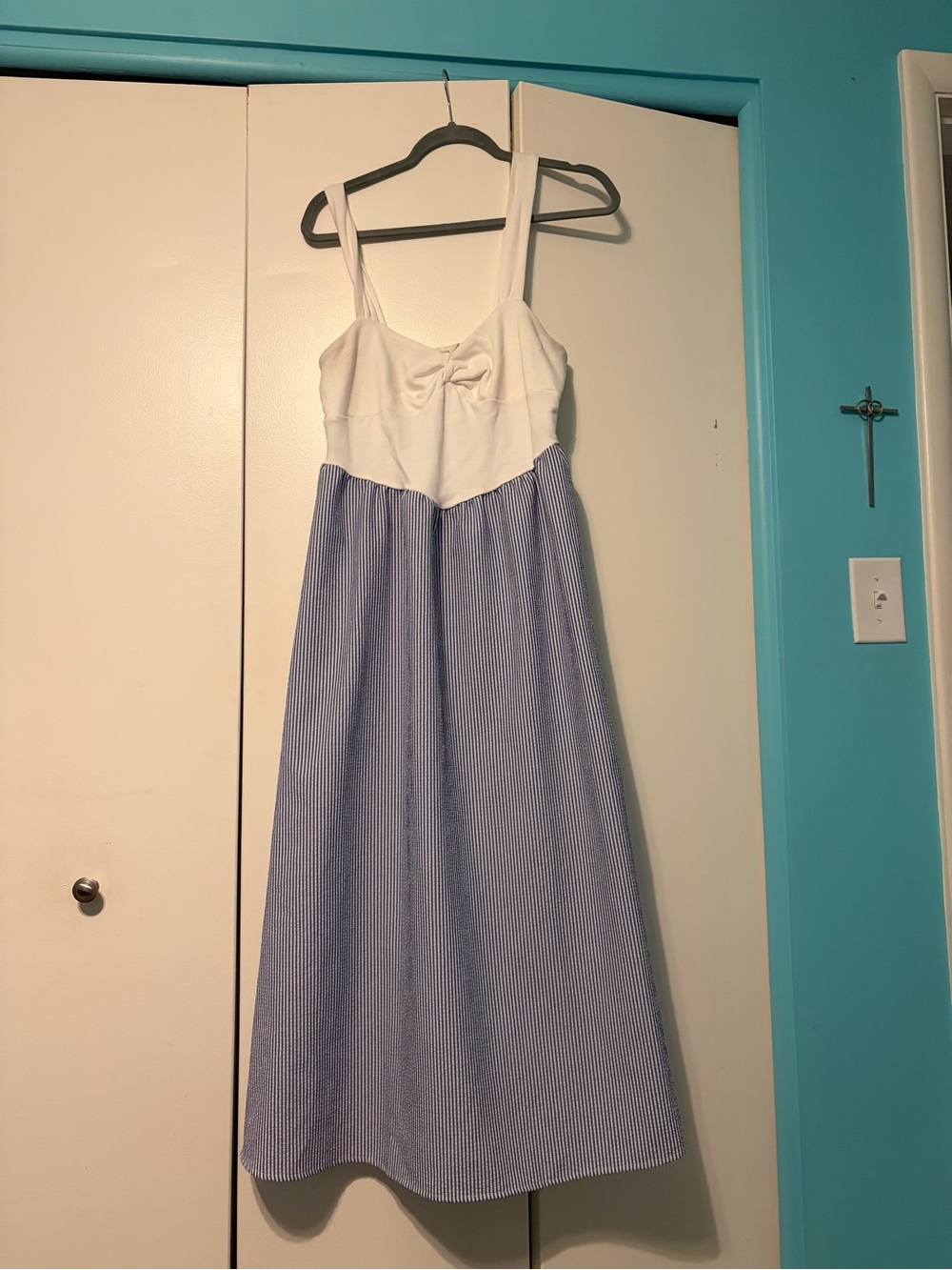 White & Light Blue Striped Sundress
